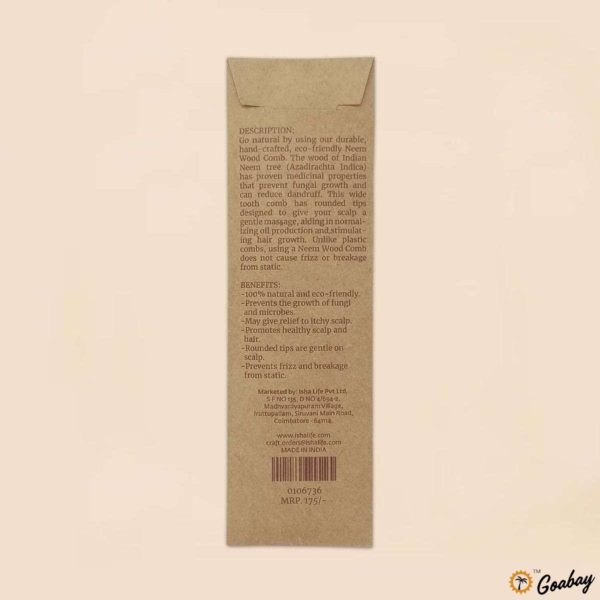 Handmade Neem Wood Comb (Wider teeth) - Image 3