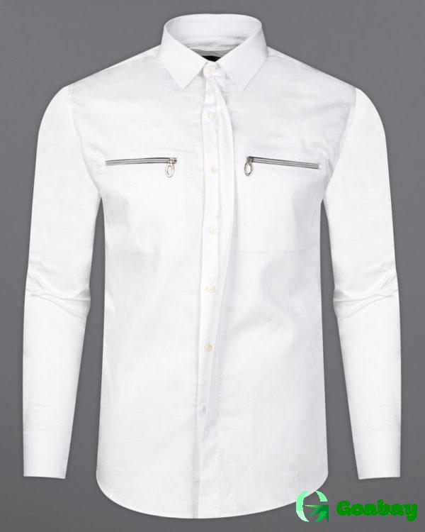 White Designer Shirt Zipper Pockets/Tuxedo/Colour - Image 4