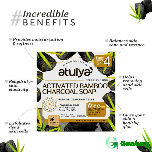 Atulya Soap activated bamboo charcoal - (pack of 4) - Image 2