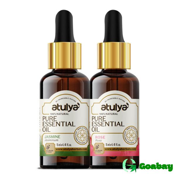 Atulya jasmine & rose essential oil combo (pack of 2)